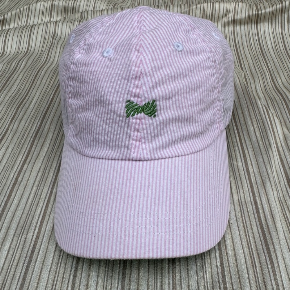 Fraternity Collection Ladies Seersucker Pink White Baseball Cap Size O/S